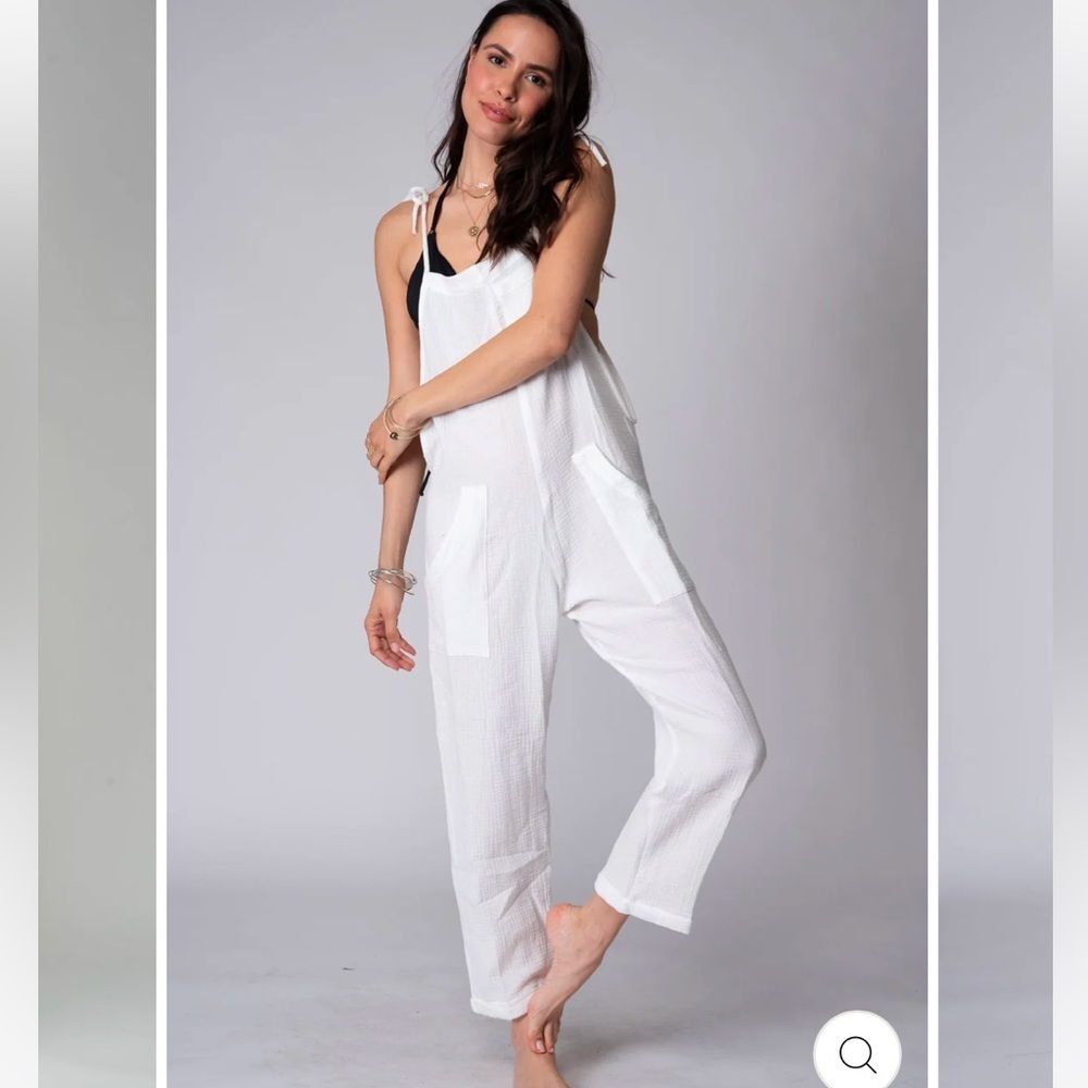 STILLWATER The Brand Some Beachy Overalls Linen Blend Jumpsuit - Picture 2 of 14